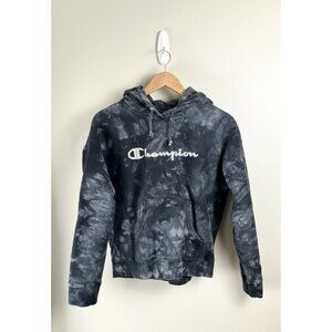 Champion Reverse Weave Kids Sz M Black Acid Tie Dye‎ Logo Hoodie Sweatshirt